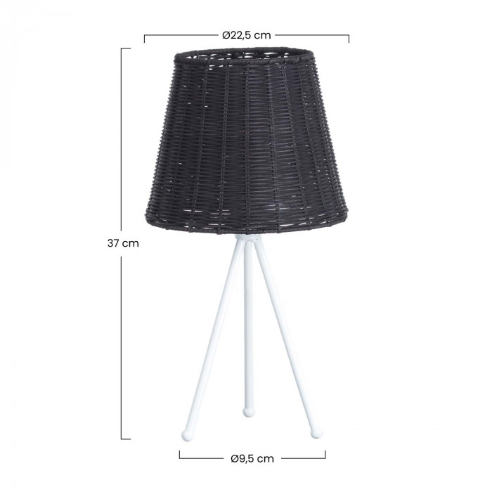 LAMPARA DE MESA YUAN METAL-RATTAN NEGROBLANCO DN22.5X37CM SEVEN ON DECO